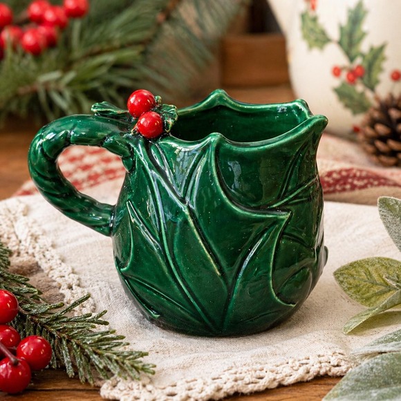 Lefton Other - VTG Lefton Holly Berry Creamer Christmas Green Ceramic Japan EUC #4369